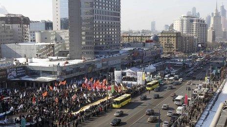 The protest rally on New Arbat avenue, Moscow, 10 March