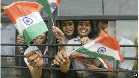 Indian children with flags