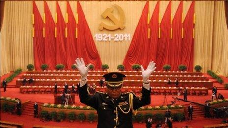 Inside the Great Hall of the People in Beijing before celebrations start for the Chinese Communist Party's 90th anniversary on 1 July, 2011