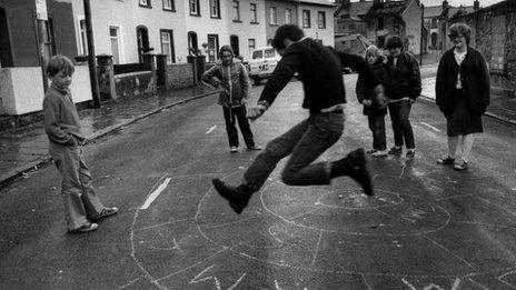 Children playing on the street in Newport in the 1980s