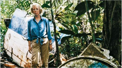 Juliane at the crash site in 1998