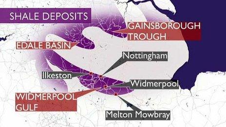 Shale gas map of East Midlands