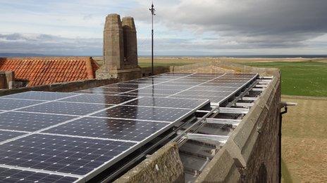 Solar panels on Lindisfarne Castle
