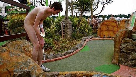 Naked golfers in Southend