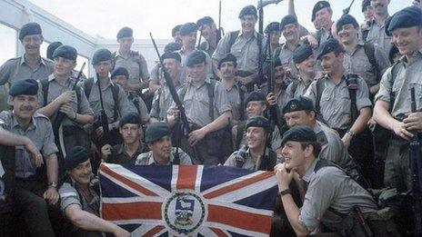 British soldiers preparing to leave for the Falklands