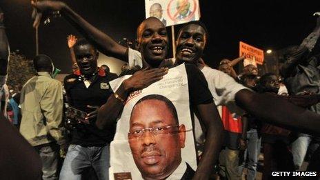 Supporters of Macky Sall celebrate his victory