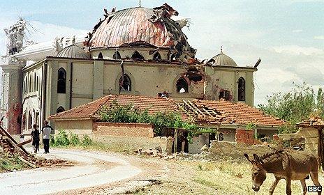 Mosque which was damaged in fighting sparked by an uprising by ethnic Albanians
