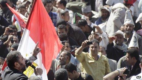 Khairat al-Shater addresses a crowd in Cairo's Tahrir Square (4 March 2011)
