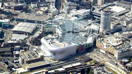 Aerial shot of Birmingham after opening of new Bullring