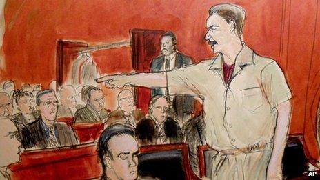 Court drawing of Viktor Bout, 5 April 2012