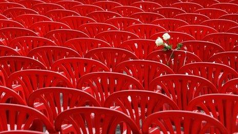 Concert for empty chairs symbolising victims of Bosnian war, Sarajevo 06/04/2012