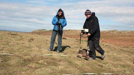 Archaeologists carry out a geophysical survey of Skomer Island