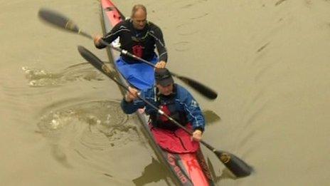 Sir Steve Redgrave setting off on canoe race