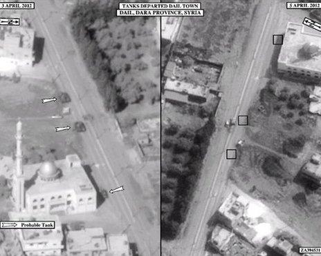 Satellite photos published by the US Ambassador to Damascus, Robert Ford