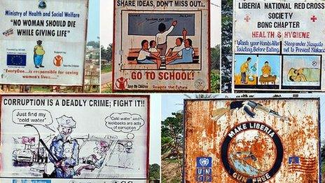 Five billboards in Bong County, Liberia, 9 April 2012