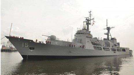 A handout photo shows a Philippines Navy warship docked at the naval headquarters in Manila 11 December, 2011