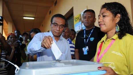 East Timor's opposition party presidential candidate Francisco Guterres "Lu Olo" at a polling centre in Dili on 16 April, 2012