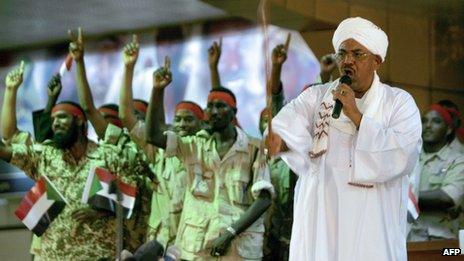 President Omar al-Bashir addresses a youth rally of his political party, 18 April 2012