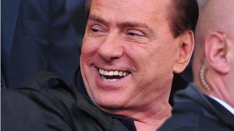 Former Italian Prime Minister Silvio Berlusconi at a football match in Parma, 17 March