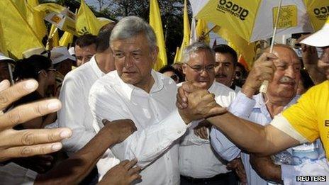 Andres Manuel Lopez Obrador on the campaign trail in April