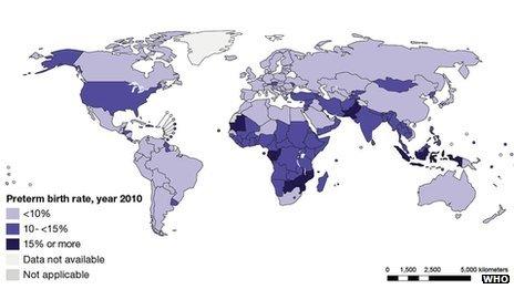 Map of premature birth rates across the world