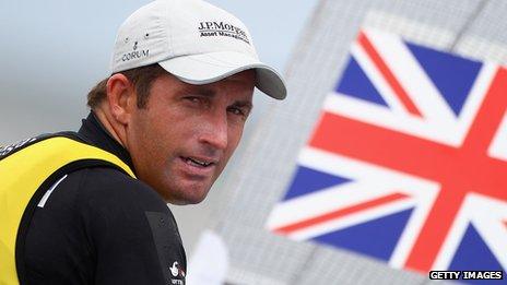 Ben Ainslie sailing in Weymouth during the London 2012 test event