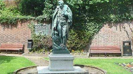 A statue of Robert Owen in Newtown