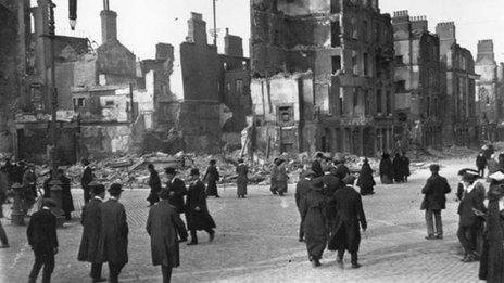 The ruins of Sackville Street, Dublin, after the Easter Rising