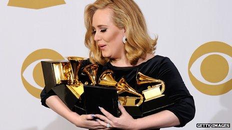 Adele backstage at the 2012 Grammys
