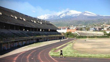 Giarre polo ground with Mt Etna in the background