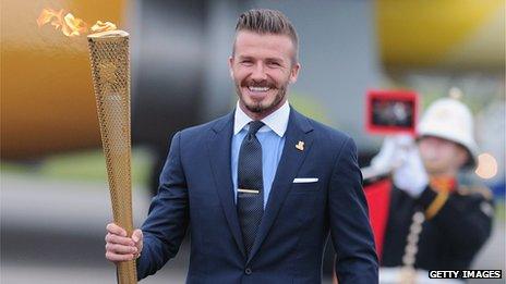 David Beckham with the Olympic torch