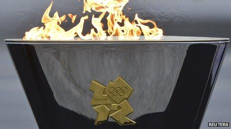 Olympic cauldron lit by David Beckham on the tarmac at RNAS Culdrose