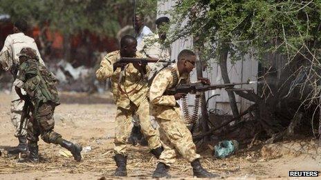 Somali and African Union troops fight back against al-Shabab gunmen