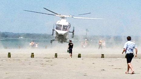 Helicopter landing on West Wittering beach after man drowned