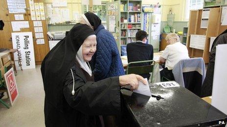 A nun votes in Dublin, 31 May