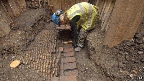 Excavation work at the site of The Curtain Theatre in London