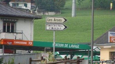 Sign for the town Les Arses in Switzerland
