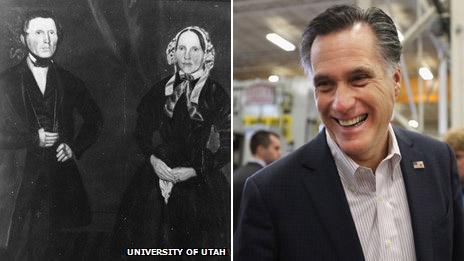 Miles and Elizabeth Romney (Special Collections Department, J Willard Marriott University Library, University of Utah) and Mitt Romney (Getty Images)
