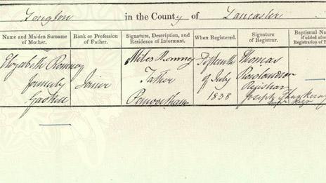Joseph Romney, birth certificate. Lancashire Certificate Services