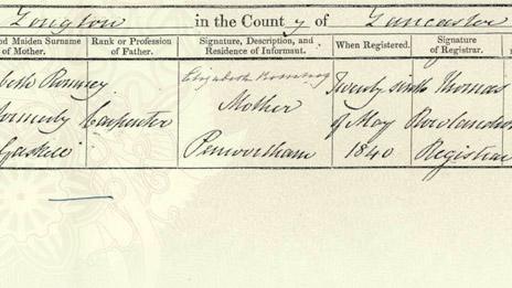 Birth certificate of Eleanor Romney. Lancashire Certificate Services