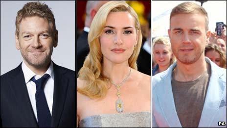 Kenneth Branagh, Kate Winslet and Gary Barlow