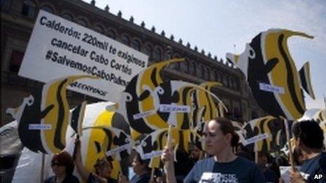 Activists protest against the Cabo Cortes project on 4 June 2012