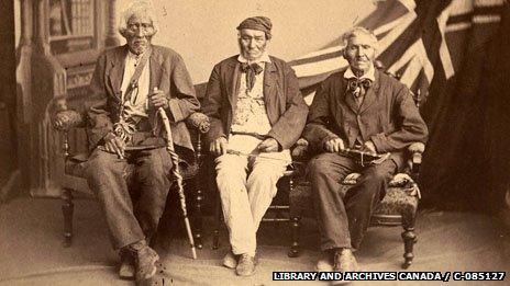 Three native men who fought with the British, photographed in 1882