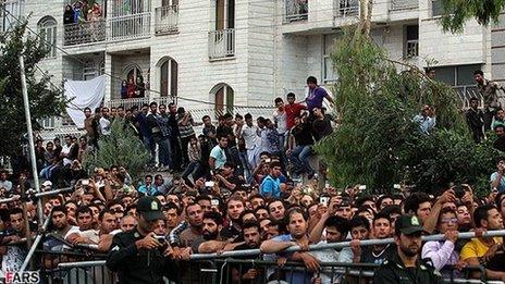 Crowd is watching public hanging in Tehran