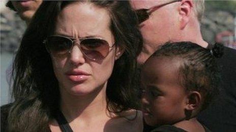 US actor Angelina Jolie, holds daughter Zahara (2006)