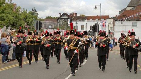 The Royal Artillery Band led the parade through Epsom