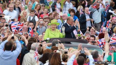 The Queen and Duke of Edinburgh were driven through the grounds of Stormont