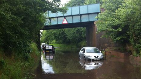 Cars stuck in floods at Albrighton