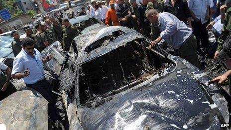 Scene of the blasts in Damascus, 28 June