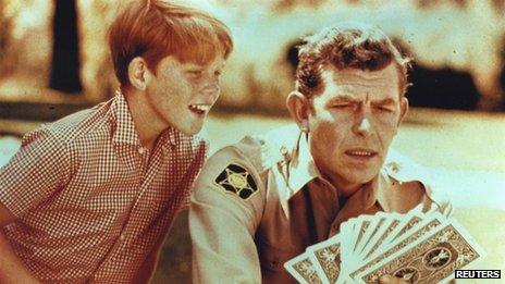 Actors Andy Griffith (right) and Ron Howard in a scene from The Andy Griffith Show